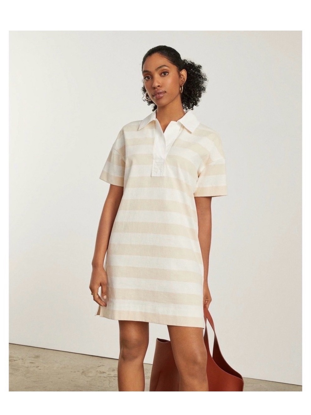 NEW Everlane Women Organic Cotton Polo Dress XXS Cream Bone Stripe Short Sleeve